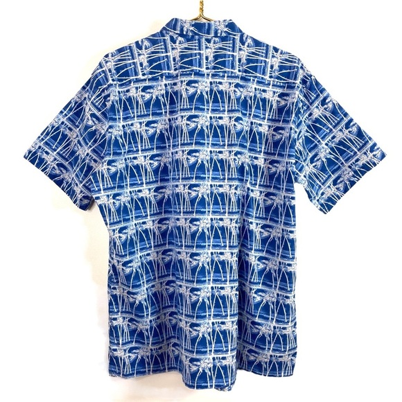TORI Richard Tropical Palm Tree Short Sleeve Button Down Shirt in Blue Size XL - Picture 4 of 7